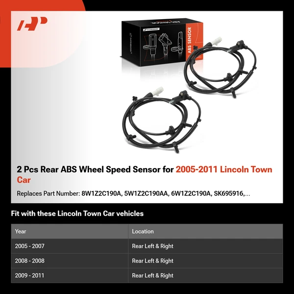2 Pcs Rear ABS Wheel Speed Sensor for 2005-2011 Lincoln Town Car