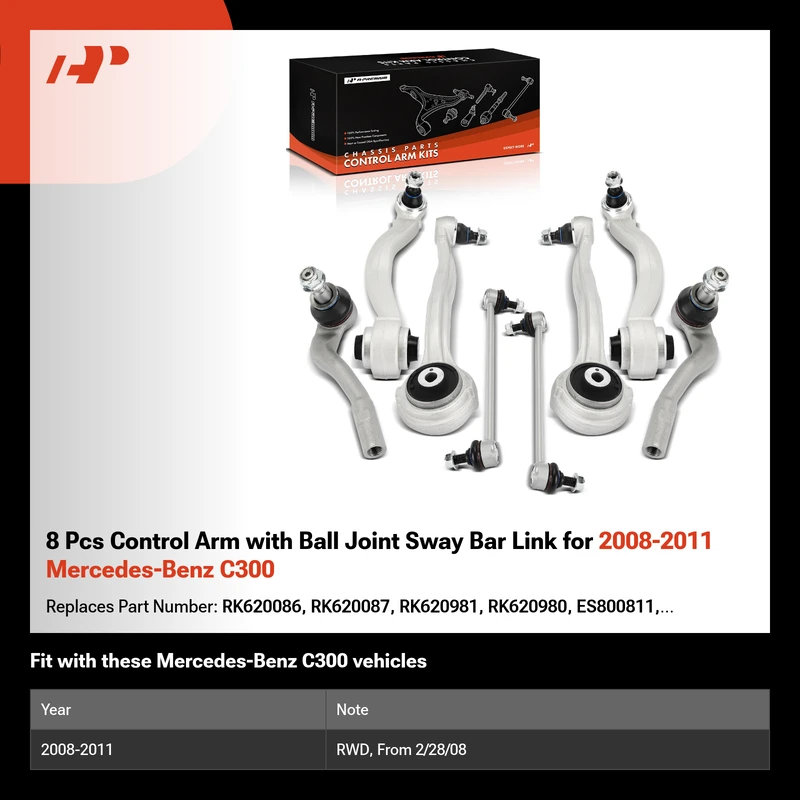 8 Pcs Control Arm with Ball Joint Sway Bar Link for 2008-2011 Mercedes-Benz C300