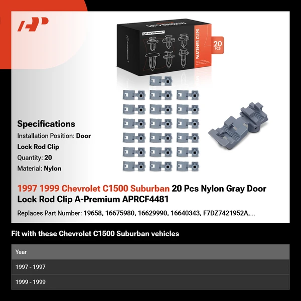 1997 1999 Chevrolet C1500 Suburban 20 Pcs Nylon Gray Door Lock Rod Clip A-Premium APRCF4481