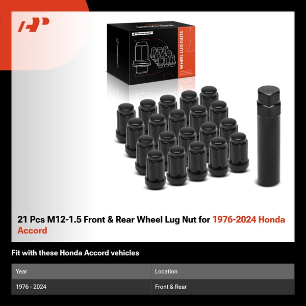 21 Pcs M12-1.5 Front & Rear Wheel Lug Nut for 1976-2024 Honda Accord