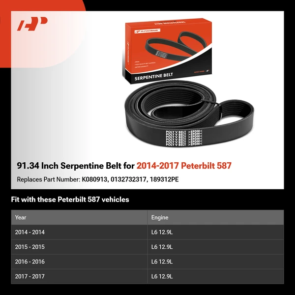 91.34 Inch Serpentine Belt for 2014-2017 Peterbilt 587