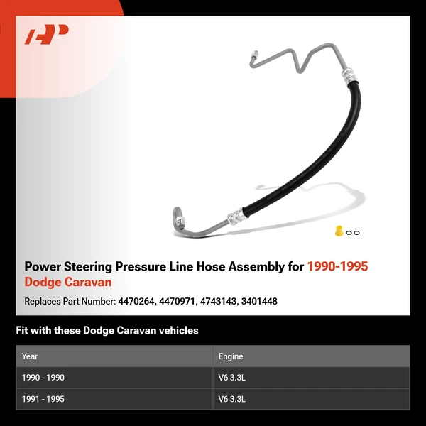 Power Steering Pressure Line Hose Assembly for 1990-1995 Dodge Caravan