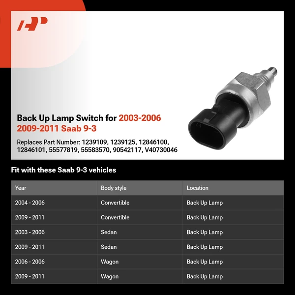 Back Up Lamp Switch for 2003-2006 2009-2011 Saab 9-3