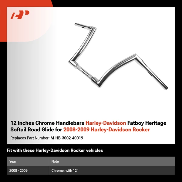 12 Inches Chrome Handlebars Harley-Davidson Fatboy Heritage Softail Road Glide for 2008-2009 Harley-Davidson Rocker