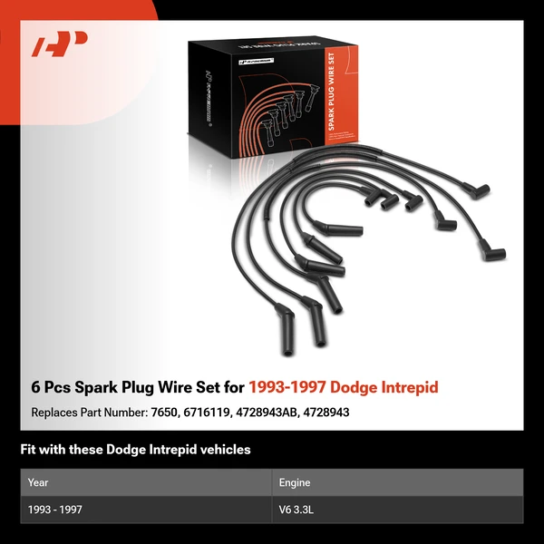 6 Pcs Spark Plug Wire Set for 1993-1997 Dodge Intrepid