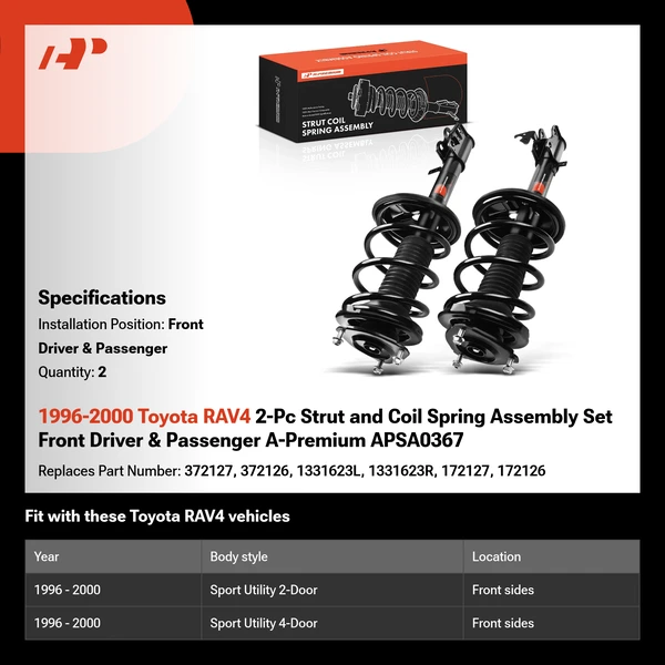 1996-2000 Toyota RAV4 2-Pc Strut and Coil Spring Assembly Set Front Driver & Passenger A-Premium APSA0367