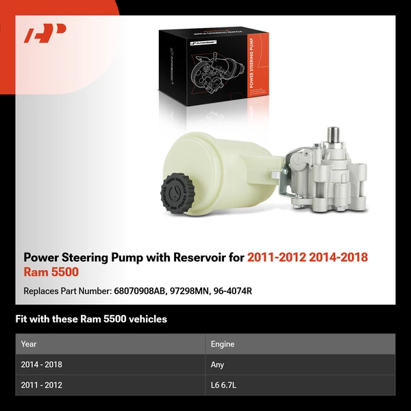Power Steering Pump with Reservoir for 2011-2012 2014-2018 Ram 5500