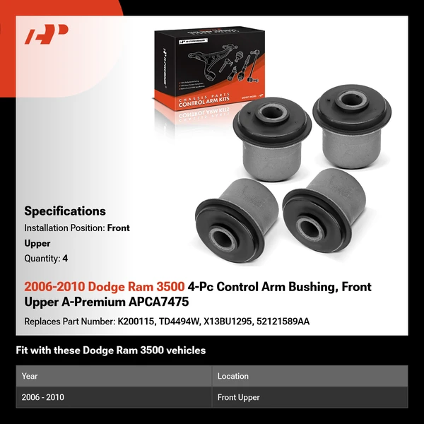 2006-2010 Dodge Ram 3500 4-Pc Control Arm Bushing, Front Upper A-Premium APCA7475