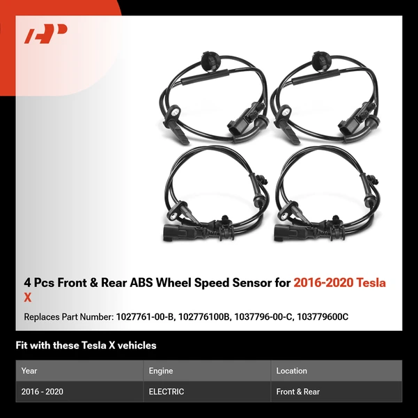 4 Pcs Front & Rear ABS Wheel Speed Sensor for 2016-2020 Tesla X