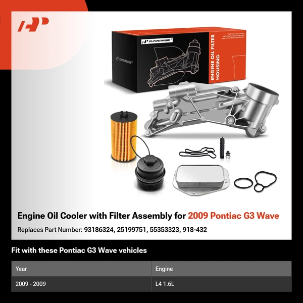 Engine Oil Cooler with Filter Assembly for 2009 Pontiac G3 Wave