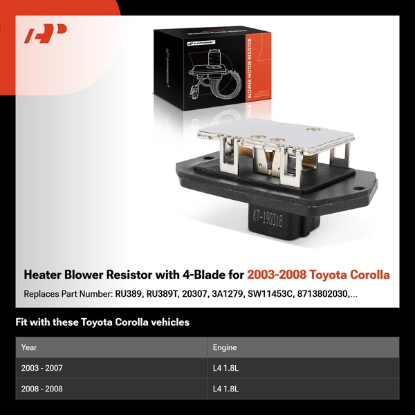 Heater Blower Resistor with 4-Blade for 2003-2008 Toyota Corolla