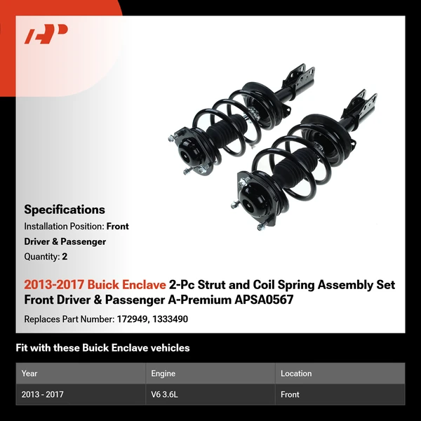 2013-2017 Buick Enclave 2-Pc Strut and Coil Spring Assembly Set Front Driver & Passenger A-Premium APSA0567