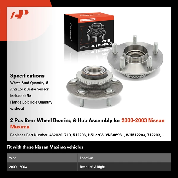 2 Pcs Rear Wheel Bearing & Hub Assembly for 2000-2003 Nissan Maxima