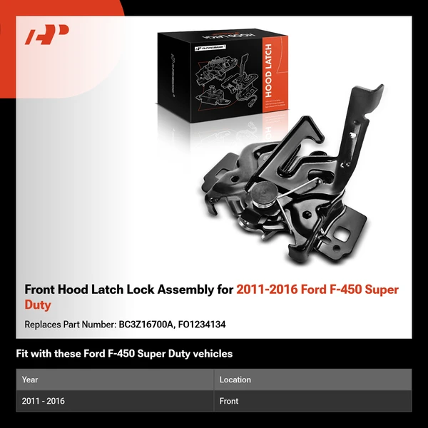 Front Hood Latch Lock Assembly for 2011-2016 Ford F-450 Super Duty