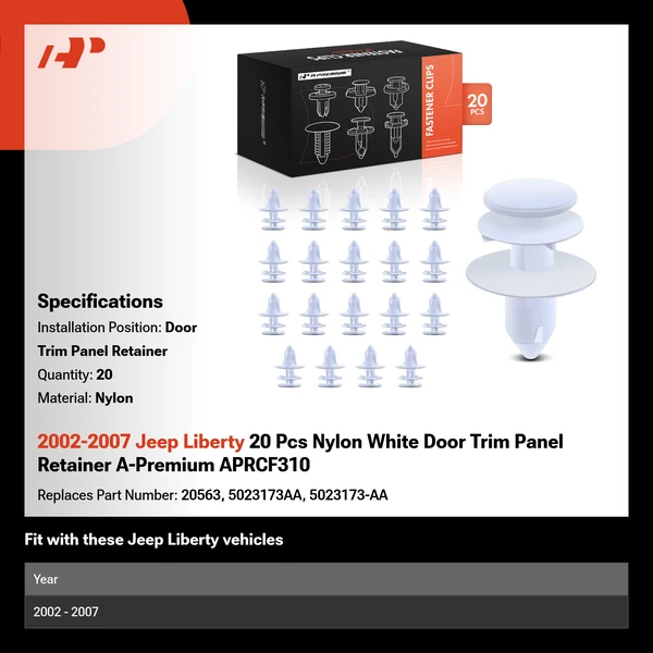 2002-2007 Jeep Liberty 20 Pcs Nylon White Door Trim Panel Retainer A-Premium APRCF310