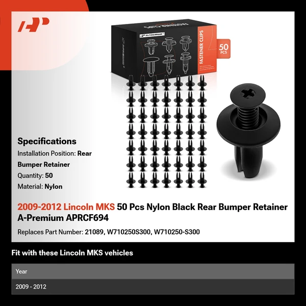 2009-2012 Lincoln MKS 50 Pcs Nylon Black Rear Bumper Retainer A-Premium APRCF694