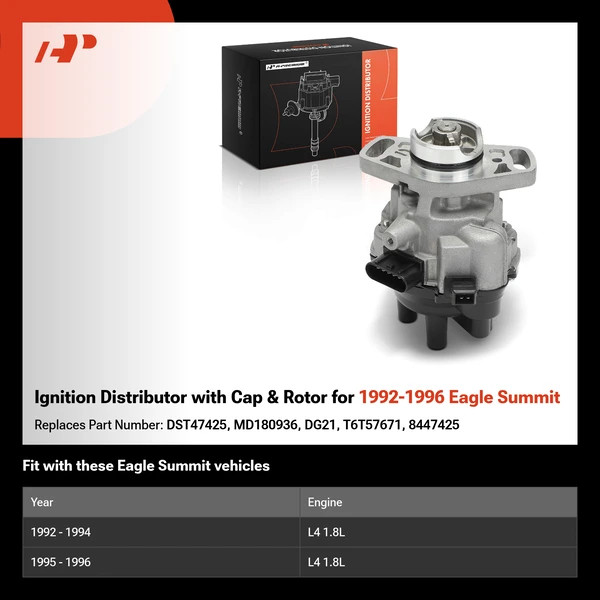 Ignition Distributor with Cap & Rotor for 1992-1996 Eagle Summit