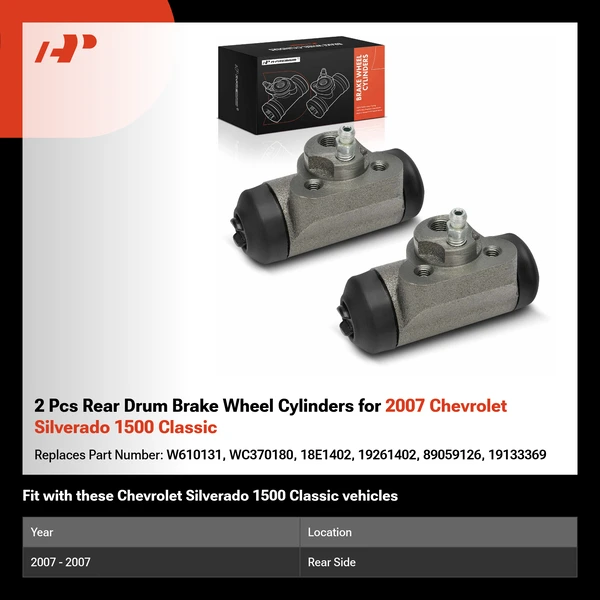 2 Pcs Rear Drum Brake Wheel Cylinders for 2007 Chevrolet Silverado 1500 Classic