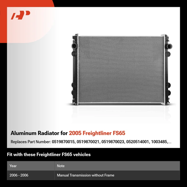 Aluminum Radiator for 2005 Freightliner FS65