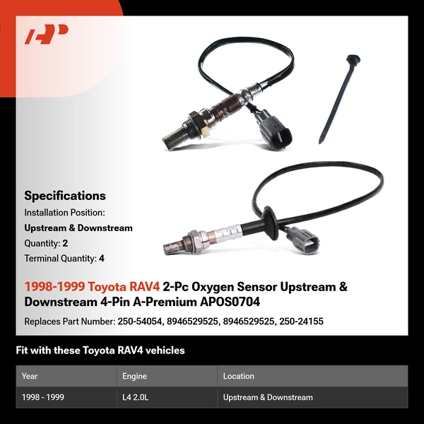 1998-1999 Toyota RAV4 2-Pc Oxygen Sensor Upstream & Downstream 4-Pin A-Premium APOS0704