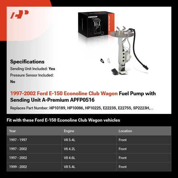 1997-2002 Ford E-150 Econoline Club Wagon Fuel Pump with Sending Unit A-Premium APFP0516
