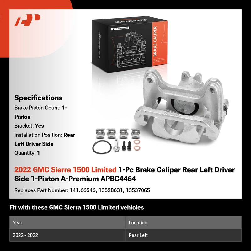 2022 GMC Sierra 1500 Limited 1-Pc Brake Caliper Rear Left Driver Side 1-Piston A-Premium APBC4464