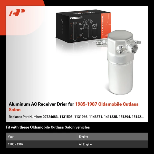 Aluminum AC Receiver Drier for 1985-1987 Oldsmobile Cutlass Salon