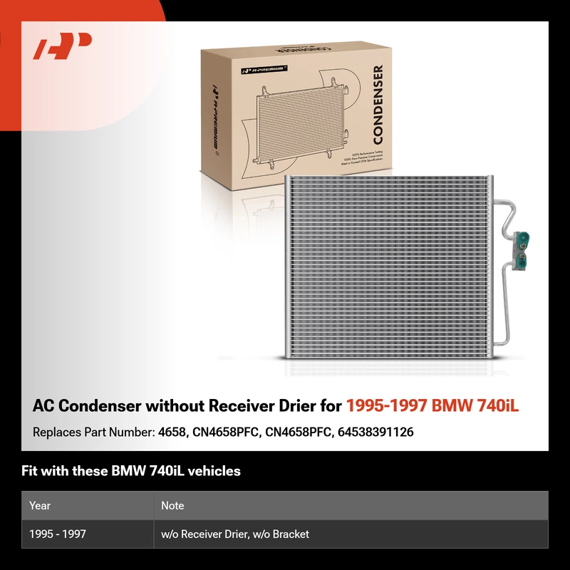 AC Condenser without Receiver Drier for 1995-1997 BMW 740iL