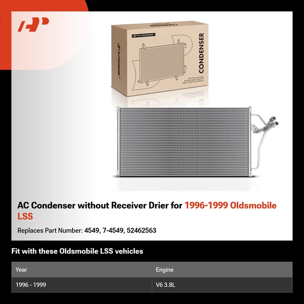 AC Condenser without Receiver Drier for 1996-1999 Oldsmobile LSS