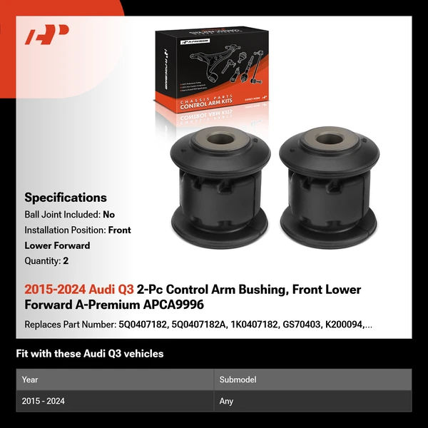 2015-2024 Audi Q3 2-Pc Control Arm Bushing, Front Lower Forward A-Premium APCA9996