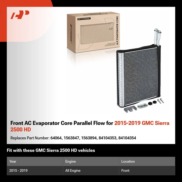 Front AC Evaporator Core Parallel Flow for 2015-2019 GMC Sierra 2500 HD