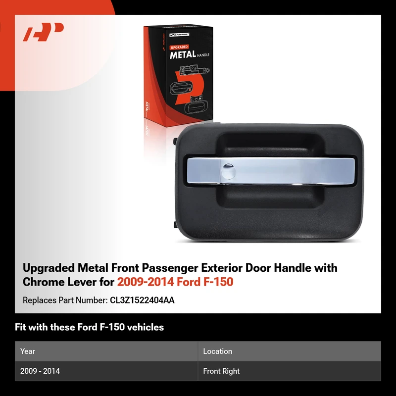 Upgraded Metal Front Passenger Exterior Door Handle with Chrome Lever for 2009-2014 Ford F-150