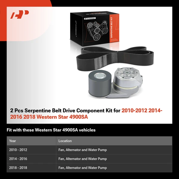 2 Pcs Serpentine Belt Drive Component Kit for 2010-2012 2014-2016 2018 Western Star 4900SA