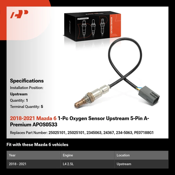 2018-2021 Mazda 6 1-Pc Oxygen Sensor Upstream 5-Pin A-Premium APOS0533