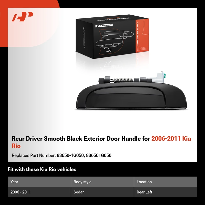 Rear Driver Smooth Black Exterior Door Handle for 2006-2011 Kia Rio