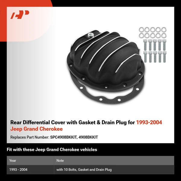 Rear Differential Cover with Gasket & Drain Plug for 1993-2004 Jeep Grand Cherokee