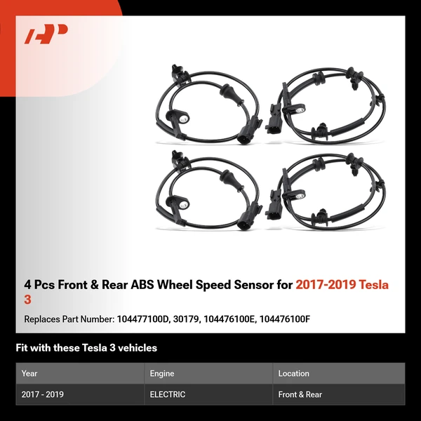 4 Pcs Front & Rear ABS Wheel Speed Sensor for 2017-2019 Tesla 3