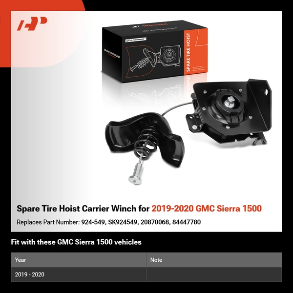 Spare Tire Hoist Carrier Winch for 2019-2020 GMC Sierra 1500