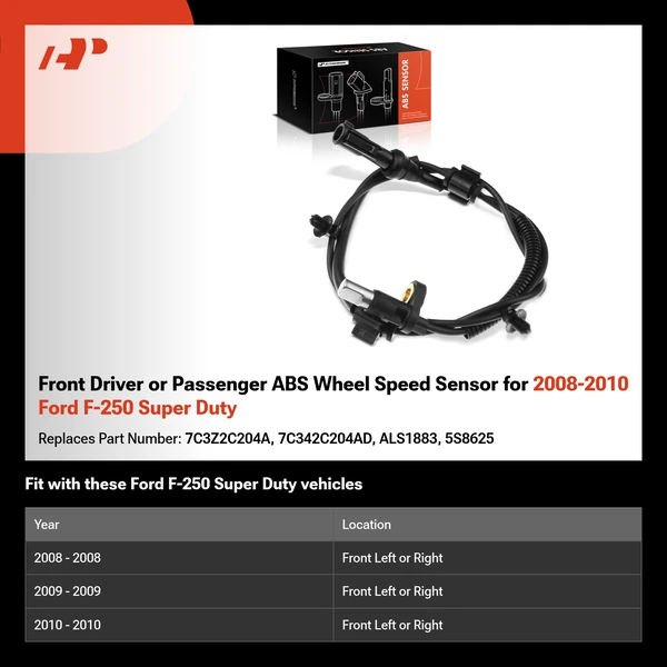 Front Driver or Passenger ABS Wheel Speed Sensor for 2008-2010 Ford F-250 Super Duty