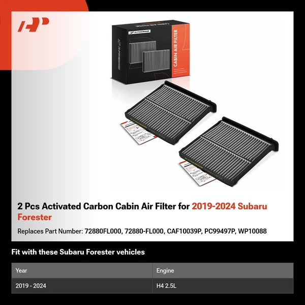 2 Pcs Activated Carbon Cabin Air Filter for 2019-2024 Subaru Forester