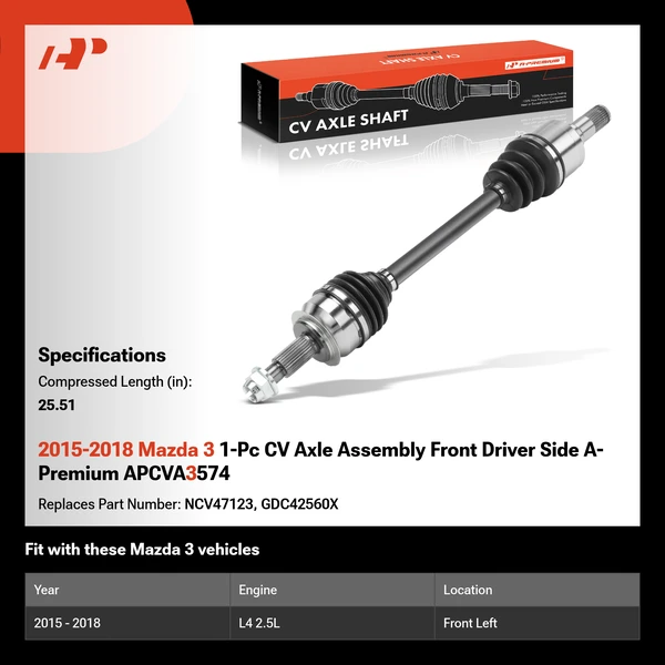 2015-2018 Mazda 3 1-Pc CV Axle Assembly Front Driver Side A-Premium APCVA3574
