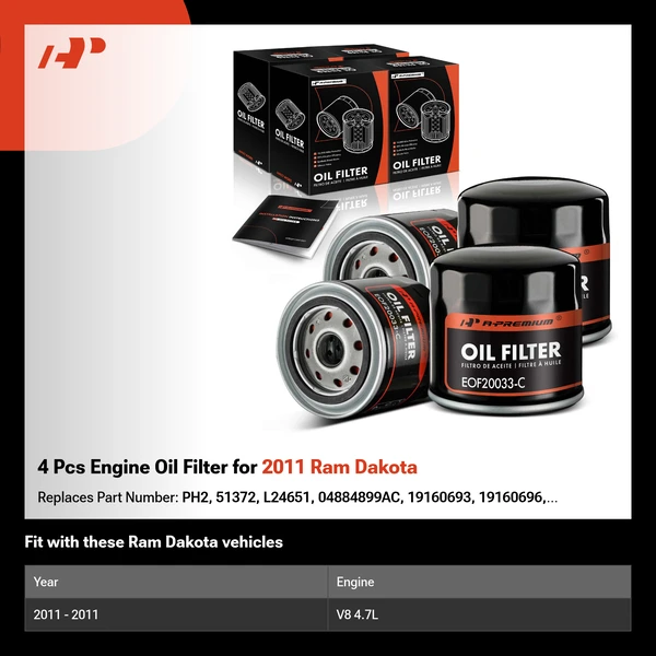 4 Pcs Engine Oil Filter for 2011 Ram Dakota