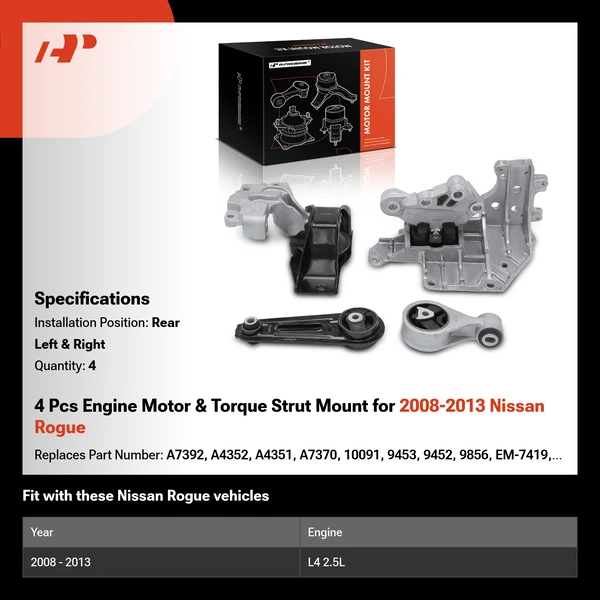 4 Pcs Engine Motor & Torque Strut Mount for 2008-2013 Nissan Rogue