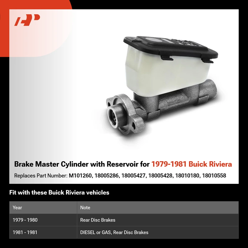 Brake Master Cylinder with Reservoir for 1979-1981 Buick Riviera