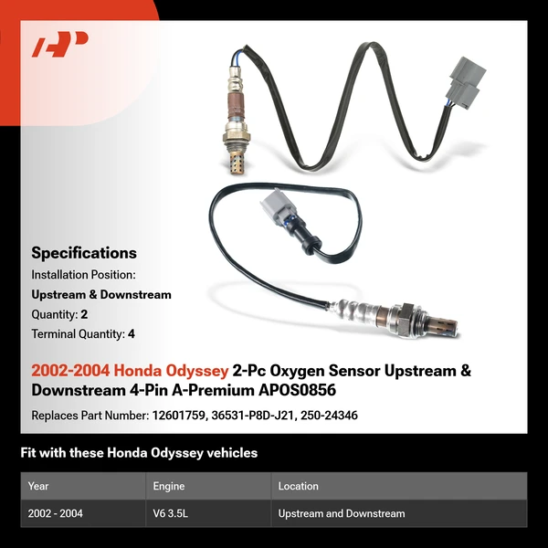 2002-2004 Honda Odyssey 2-Pc Oxygen Sensor Upstream & Downstream 4-Pin A-Premium APOS0856