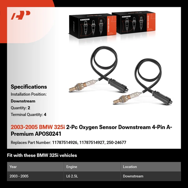 2003-2005 BMW 325i 2-Pc Oxygen Sensor Downstream 4-Pin A-Premium APOS0241