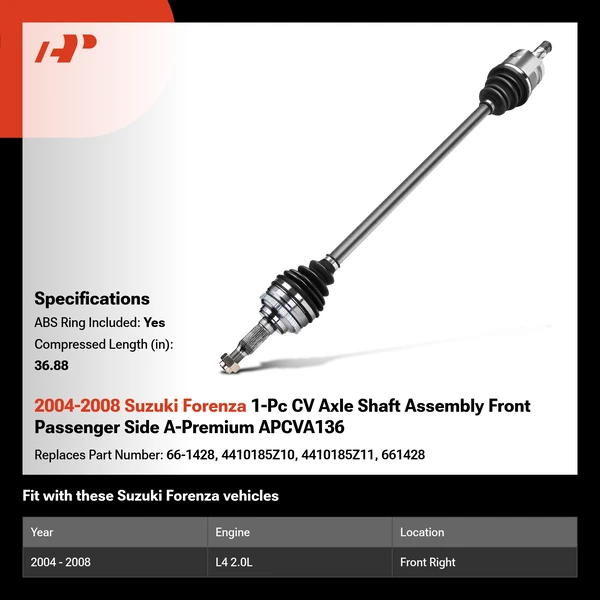 2004-2008 Suzuki Forenza 1-Pc CV Axle Shaft Assembly Front Passenger Side A-Premium APCVA136