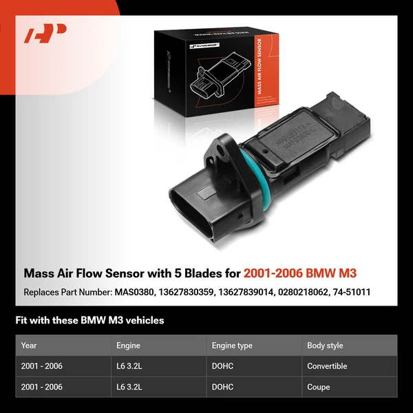 Mass Air Flow Sensor with 5 Blades for 2001-2006 BMW M3