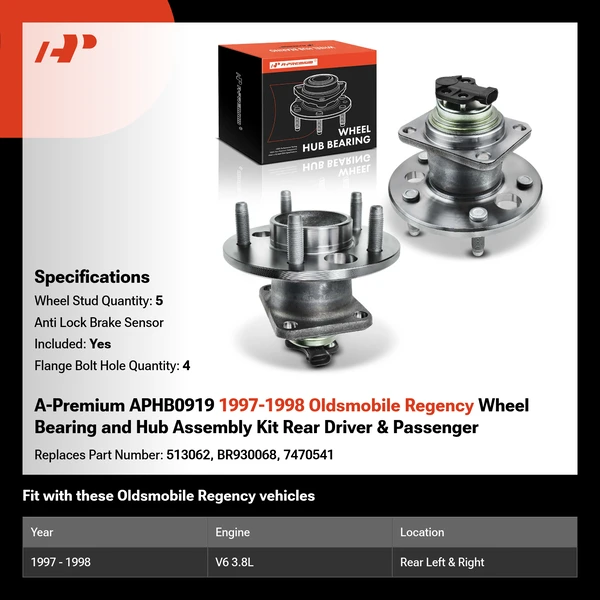 A-Premium APHB0919 1997-1998 Oldsmobile Regency Wheel Bearing and Hub Assembly Kit Rear Driver & Passenger