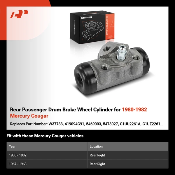Rear Passenger Drum Brake Wheel Cylinder for 1980-1982 Mercury Cougar